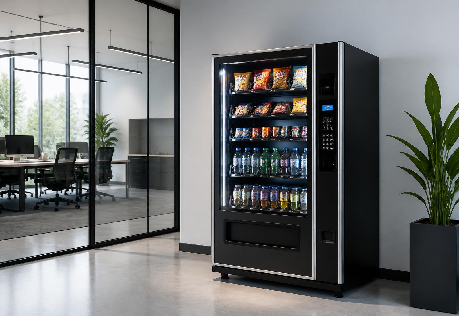 Modern vending machine in a corporate office lobby